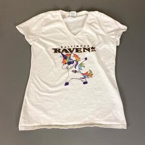 Fruit Of The Loom Ravens T-Shirt‎ Unicorn Dabbing Graphic Tee Women's Medium